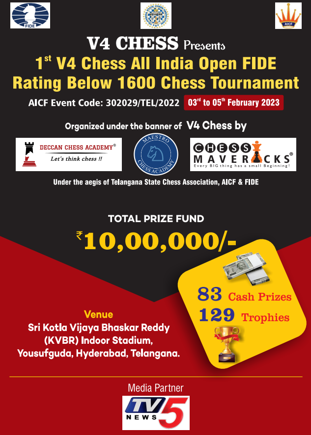 1st V4 Chess All India Open FIDE Rating Below 1600 Chess Tournament